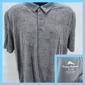 Tommy Bahama Mens XL Floral Print Short Sleeve Polo Shirt Gray Casual Beach